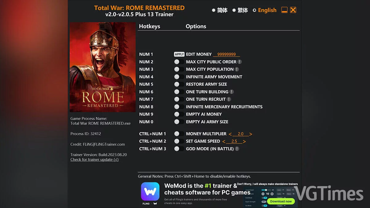 Total War: Rome Remastered — Trainer (+13) [2.0 - 2.0.5]