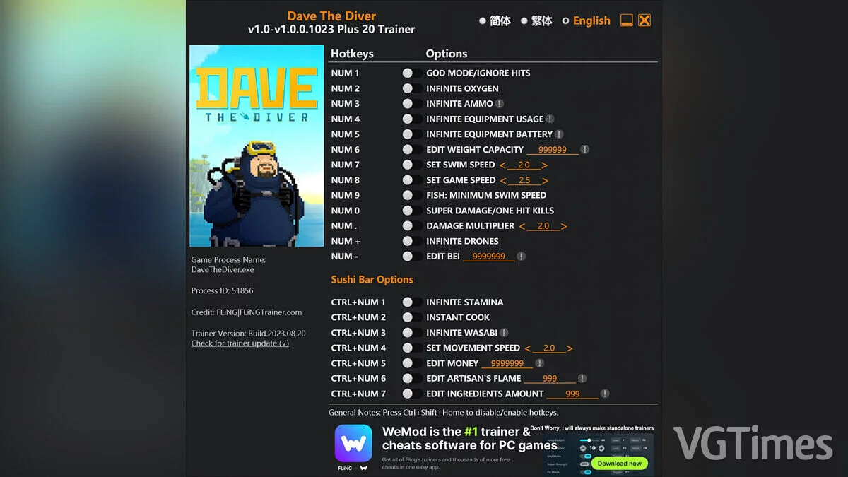 Dave the Diver — Trainer (+18) [1.0 - 1.0.0.1023]