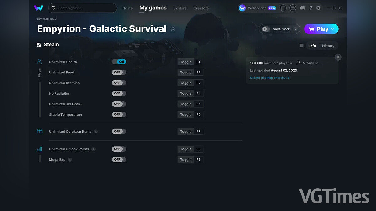 Empyrion - Galactic Survival — Trainer (+9) from 08/02/2023 [WeMod]