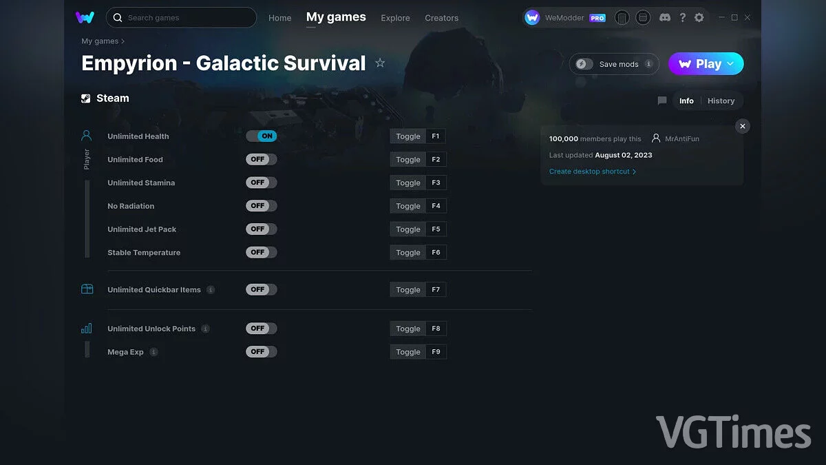 Empyrion - Galactic Survival — Trainer (+9) from 08/02/2023 [WeMod]