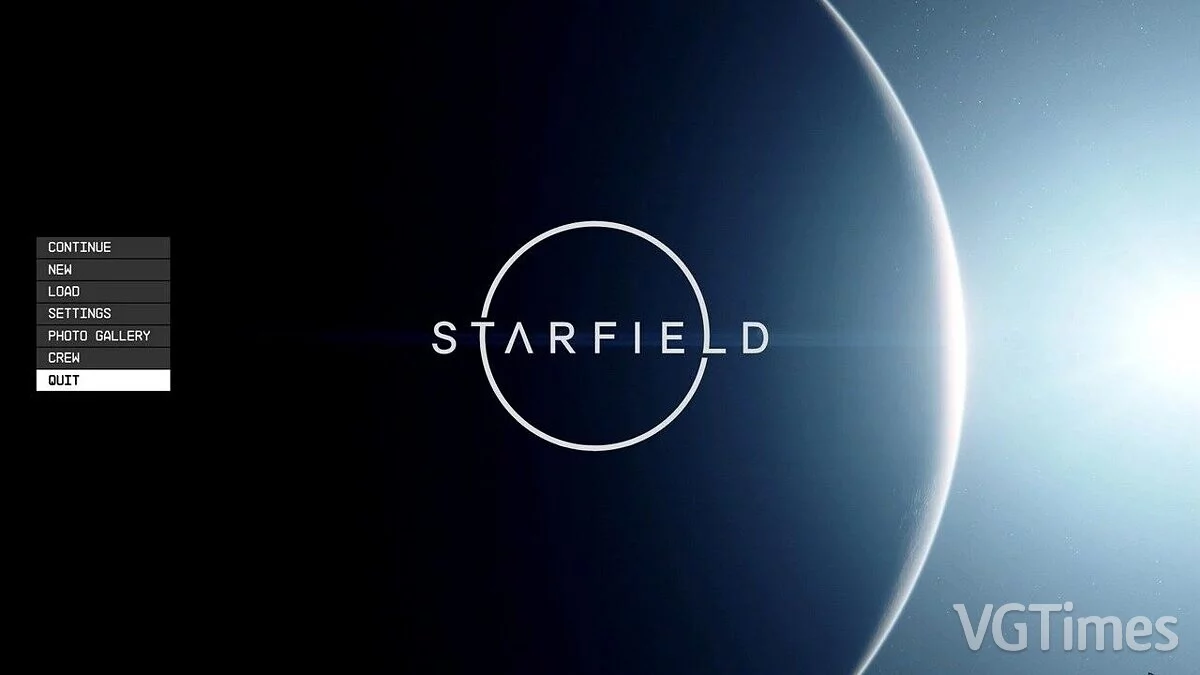 Starfield — Menú principal rápido y limpio.