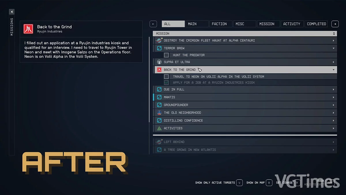 Starfield — Compact mission user interface