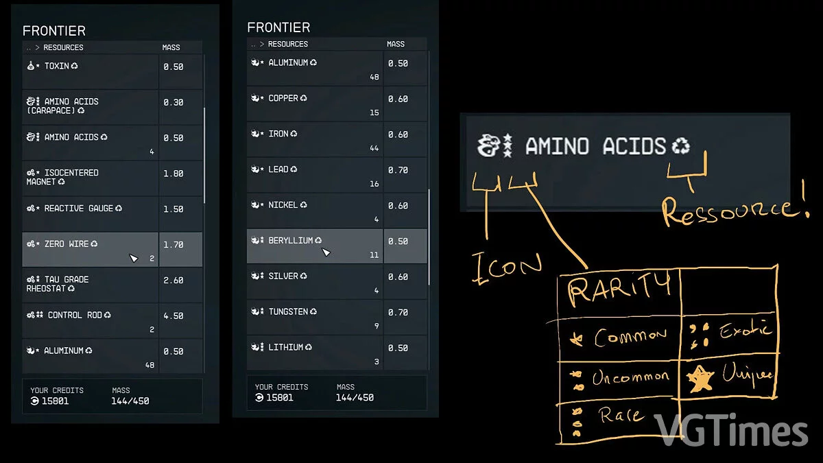 Starfield — Теги сортировки значков