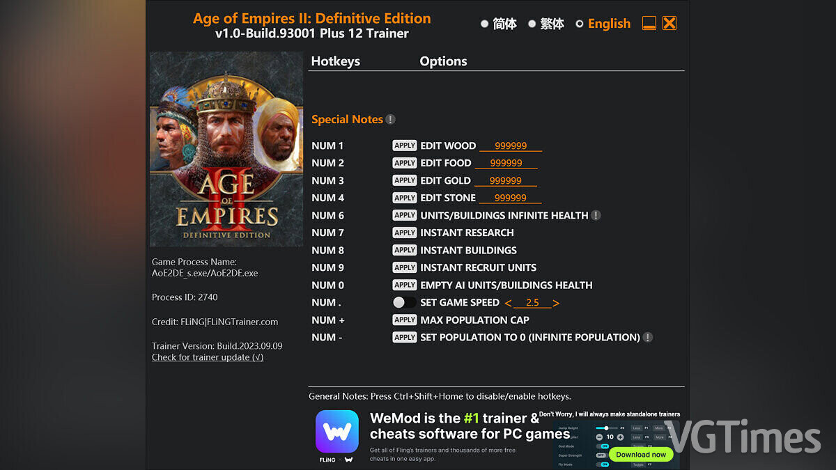 Age Of Empires 2: Definitive Edition — Trainer (+12) [1.0 - Build.93001]