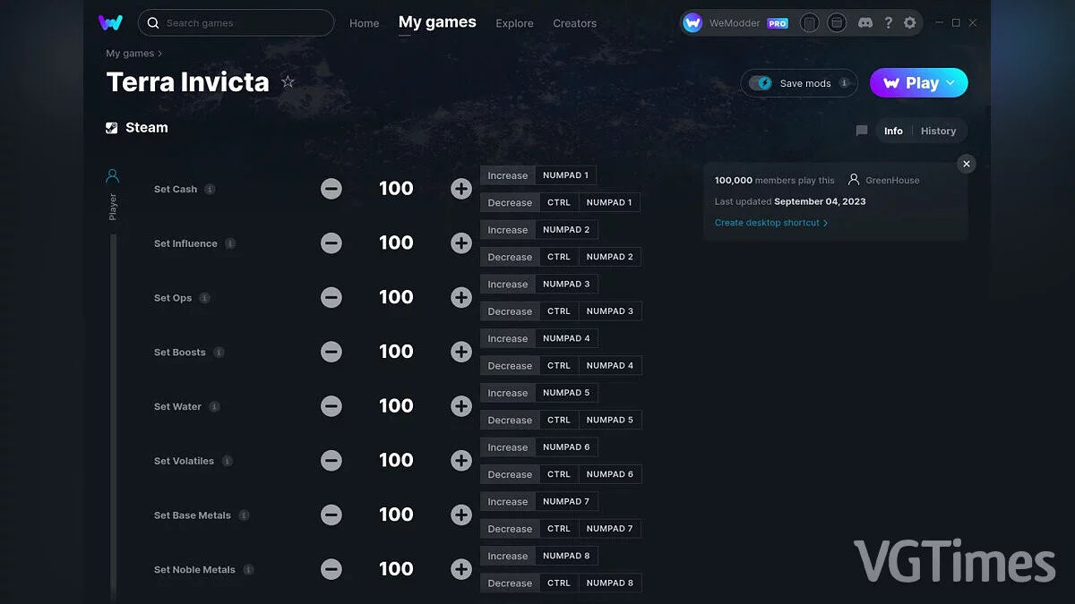 Terra Invicta — Formateur (+26) du 04/09/2023 [WeMod]