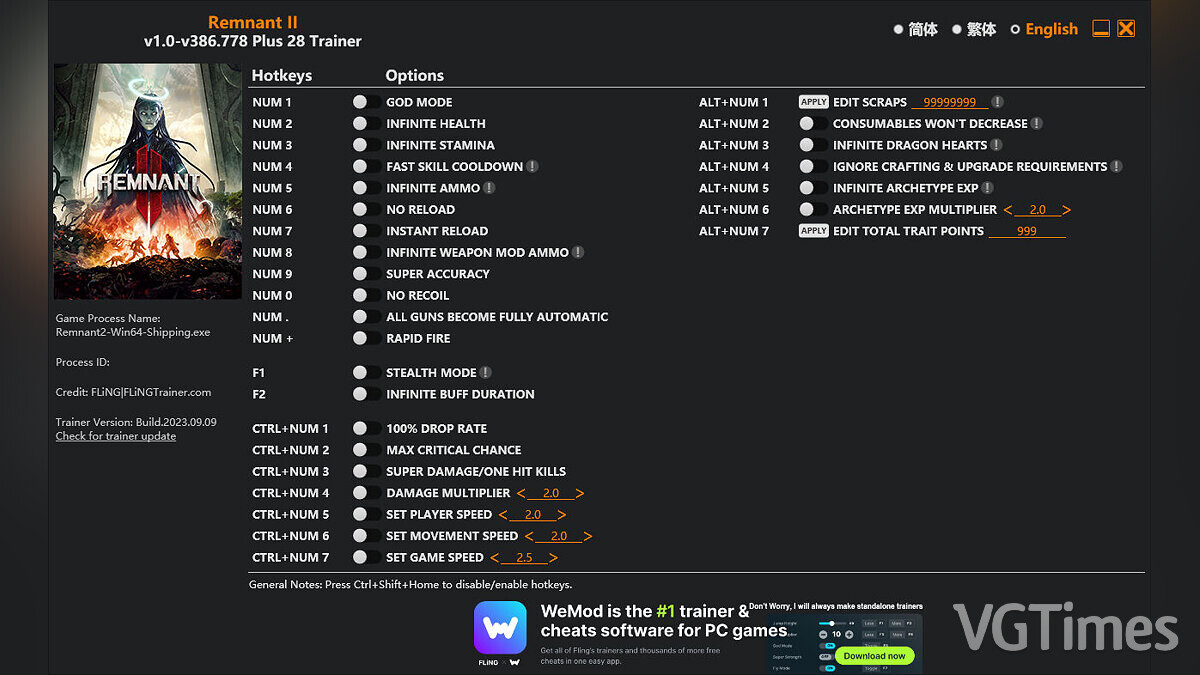 Remnant 2 — Trainer (+28) [1.0 - 386.778]