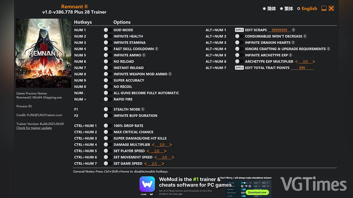 Remnant 2 — Trainer (+28) [1.0 - 386.778]