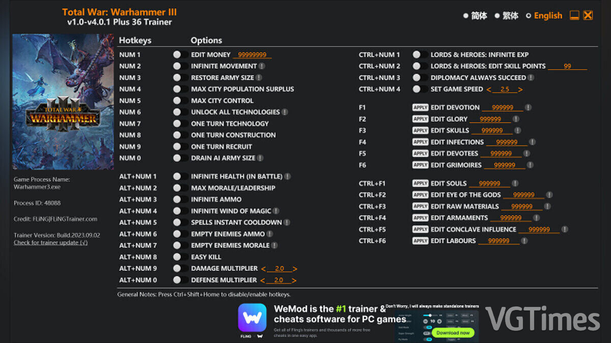 Total War: Warhammer 3 — Trainer (+36) [1.0 - 4.0.1]