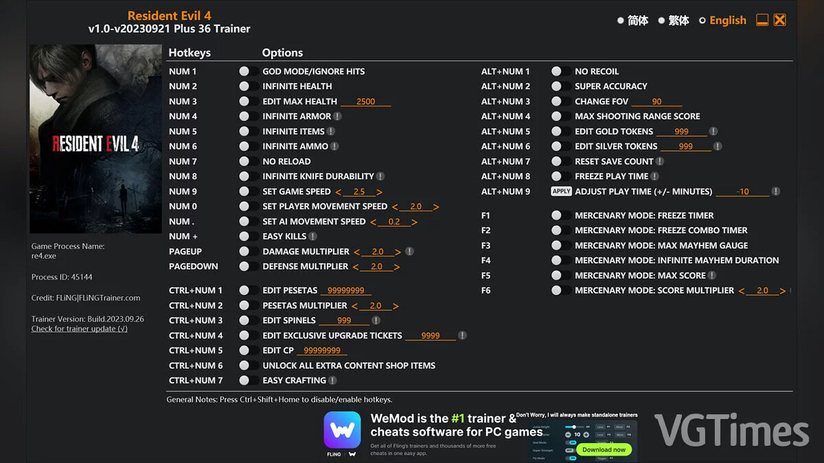 Resident Evil 4 Remake (2023) — Trainer (+36) [1.0 - UPD: 21.09.2023 + EMPRESS]