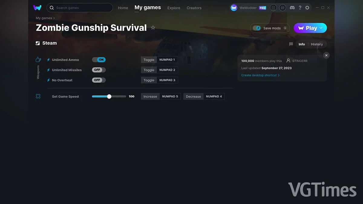 Zombie Gunship Survival — Trainer (+4) from 09/27/2023 [WeMod]