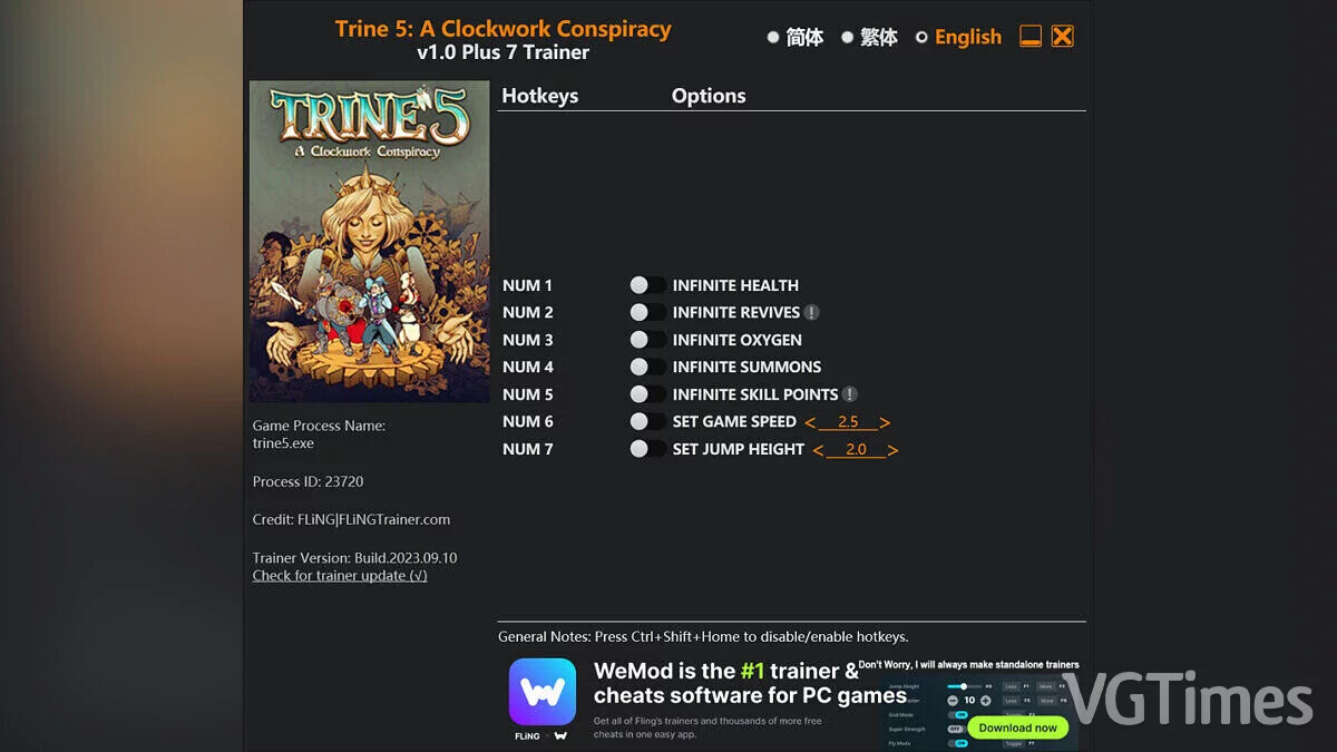 Trine 5: A Clockwork Conspiracy — Trainer (+7) [1.0]