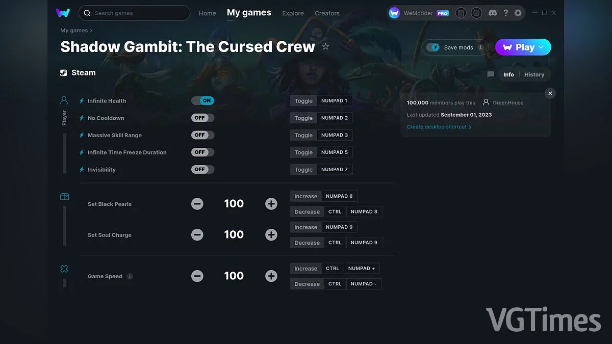 Shadow Gambit: The Cursed Crew — Entrenador (+8) del 01/09/2023 [WeMod]