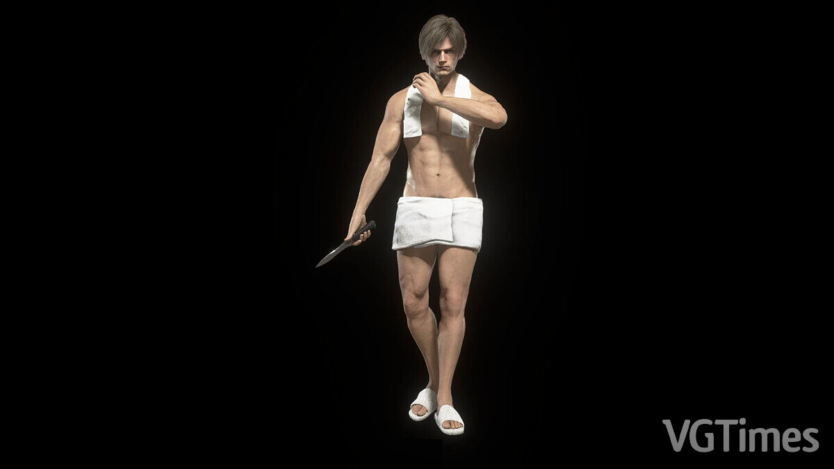 Resident Evil 4 Remake (2023) — Leon in a towel