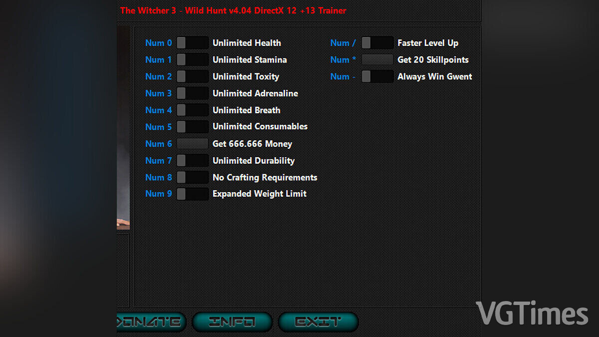 The Witcher 3: Wild Hunt — Trainer (+13) [4.04 / DirectX 11/12 - Fixed]