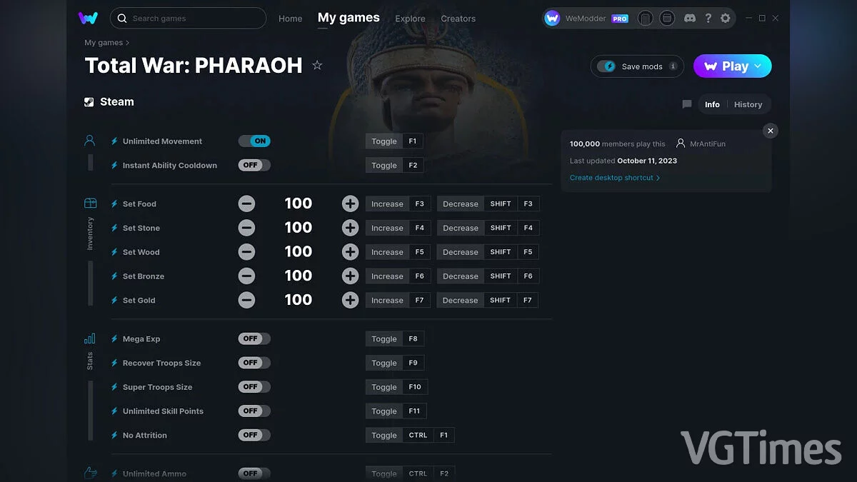 Total War: Pharaoh — Entrenador (+16) del 11.10.2023 [WeMod]