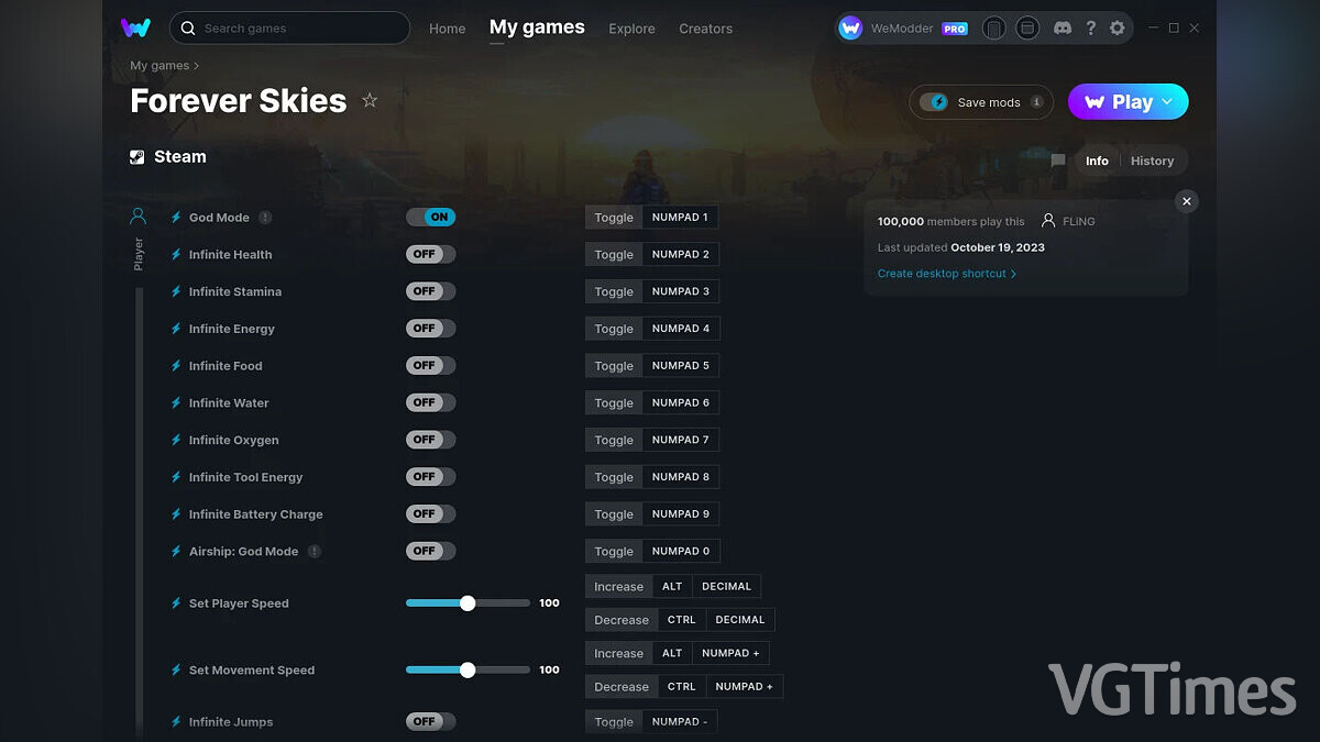 Forever Skies — Trainer (+22) from 10/19/2023 [WeMod]
