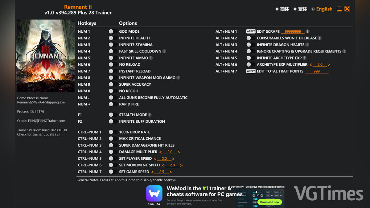 Remnant 2 — Trainer (+28) [1.0 - 394.289]