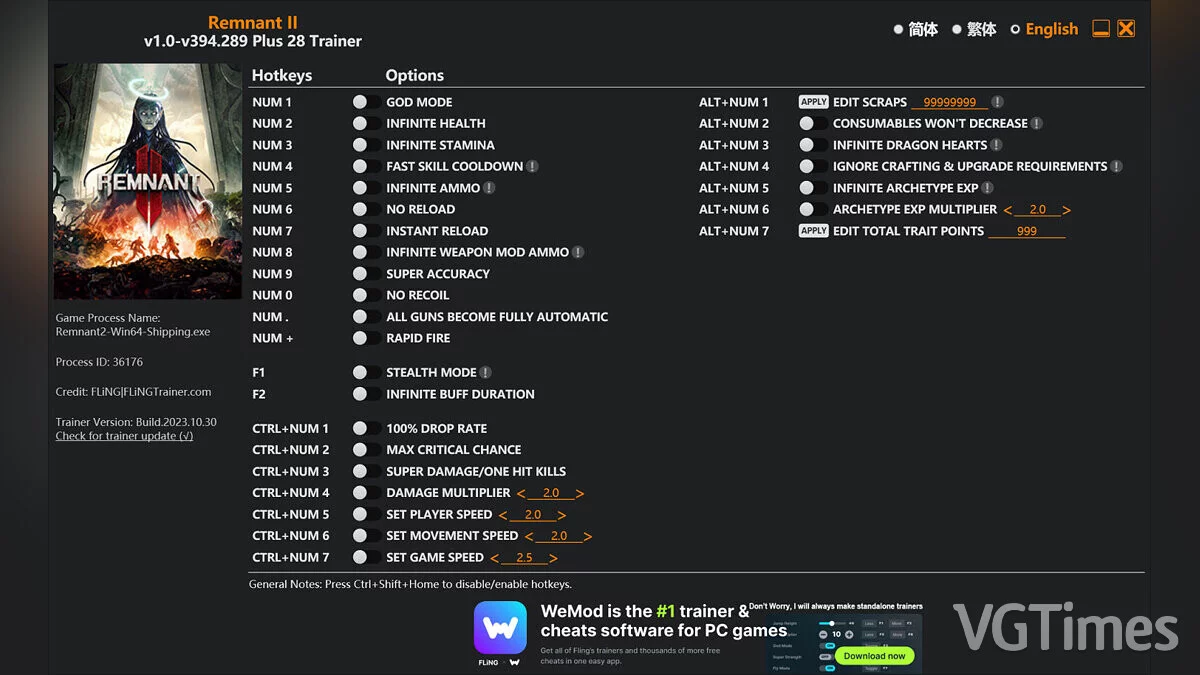 Remnant 2 — Entrenador (+28) [1.0 - 394.289]