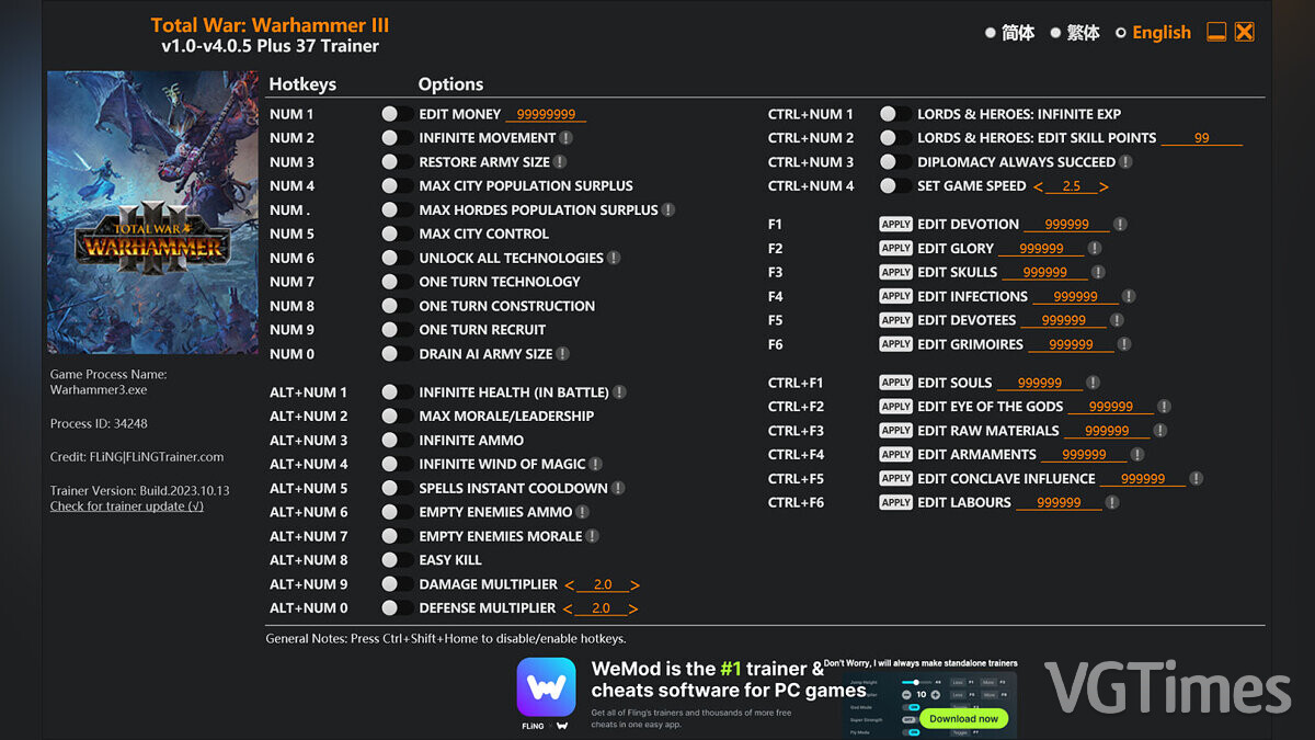 Total War: Warhammer 3 — Trainer (+37) [1.0 - 4.0.5]