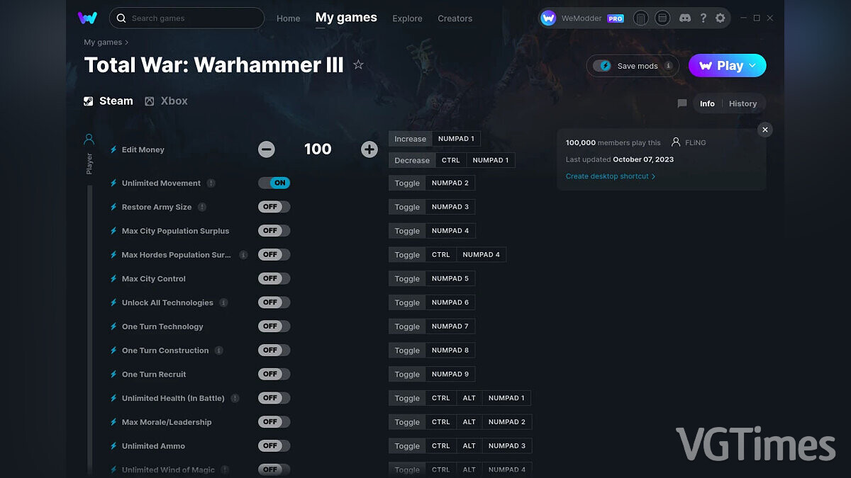 Total War: Warhammer 3 — Trainer (+37) from 10/07/2023 [WeMod]