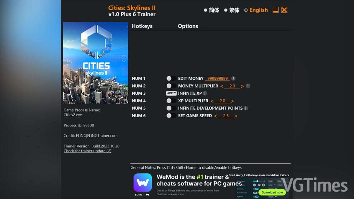 Cities: Skylines 2 — Trainer (+6) [1.0]