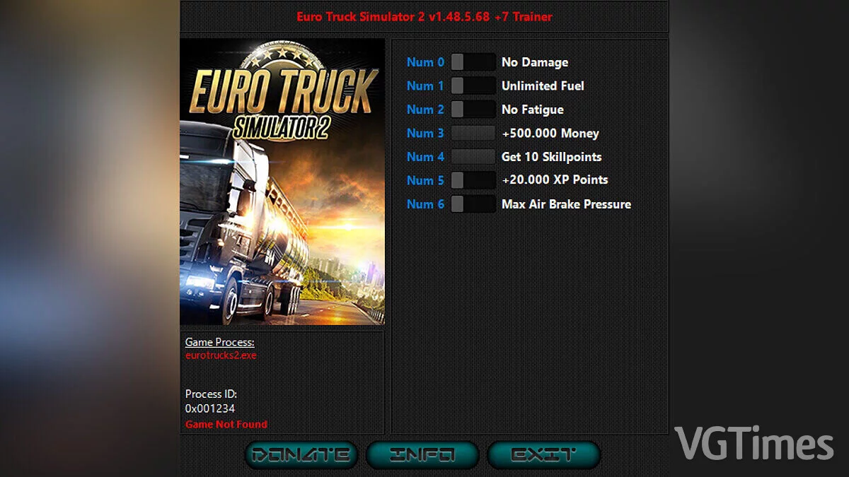 Euro Truck Simulator 2 — Trainer (+7) [1.48.5.68]