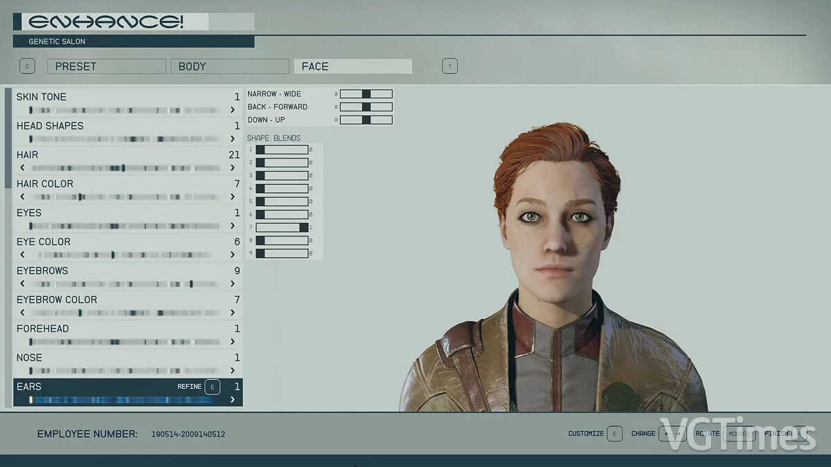Starfield — Пресете рыжеволосой девушки