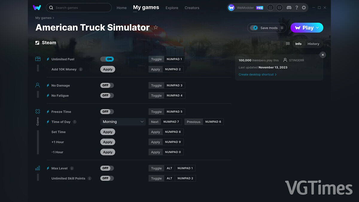 American Truck Simulator — Trainer (+11) from 11/13/2023 [WeMod]