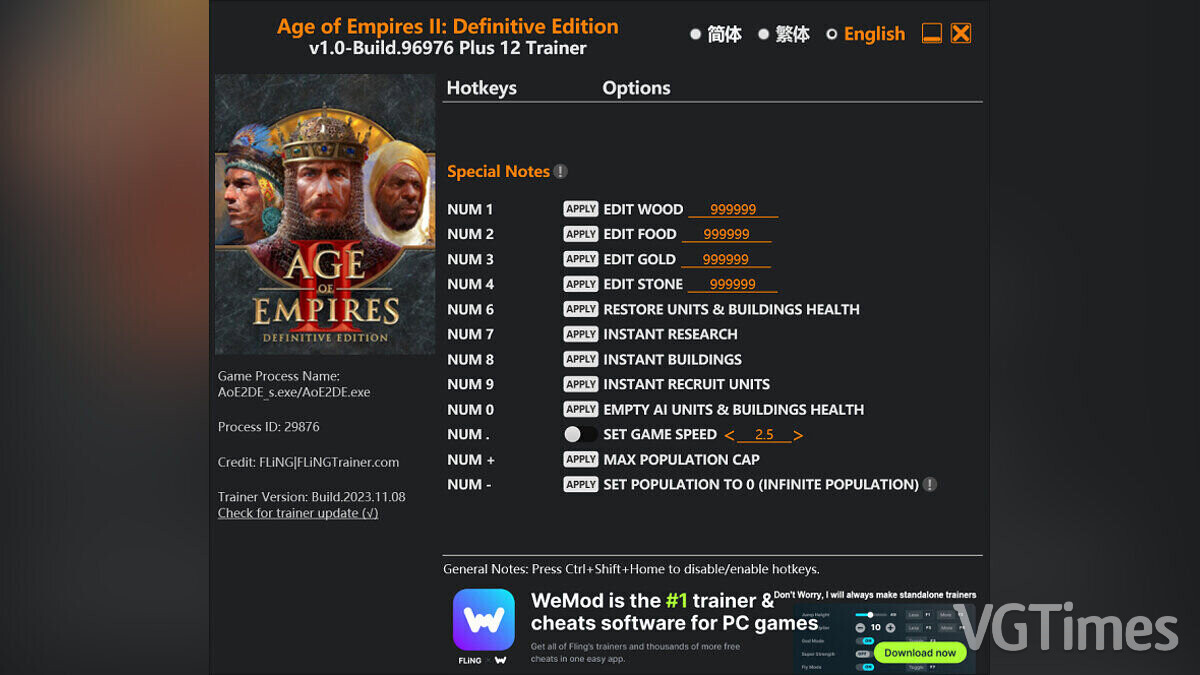 Age Of Empires 2: Definitive Edition — Trainer (+12) [1.0 - Build.96976]