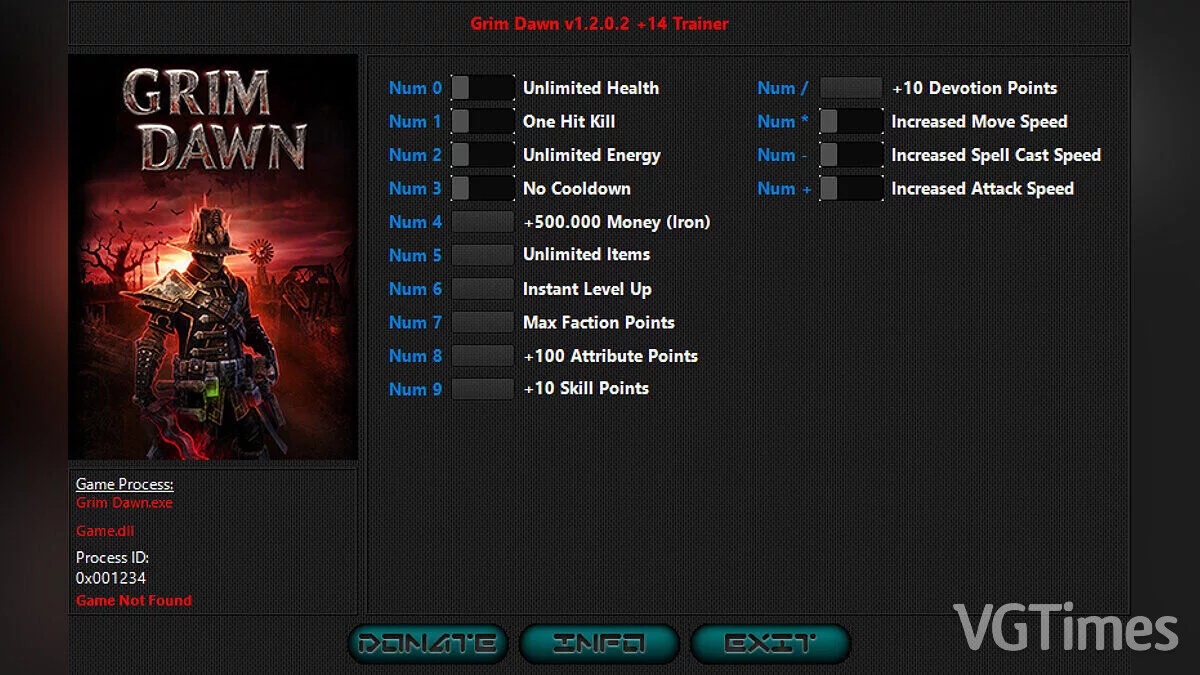 Grim Dawn — Entrenador (+14) [1.2.0.2 Fijo]