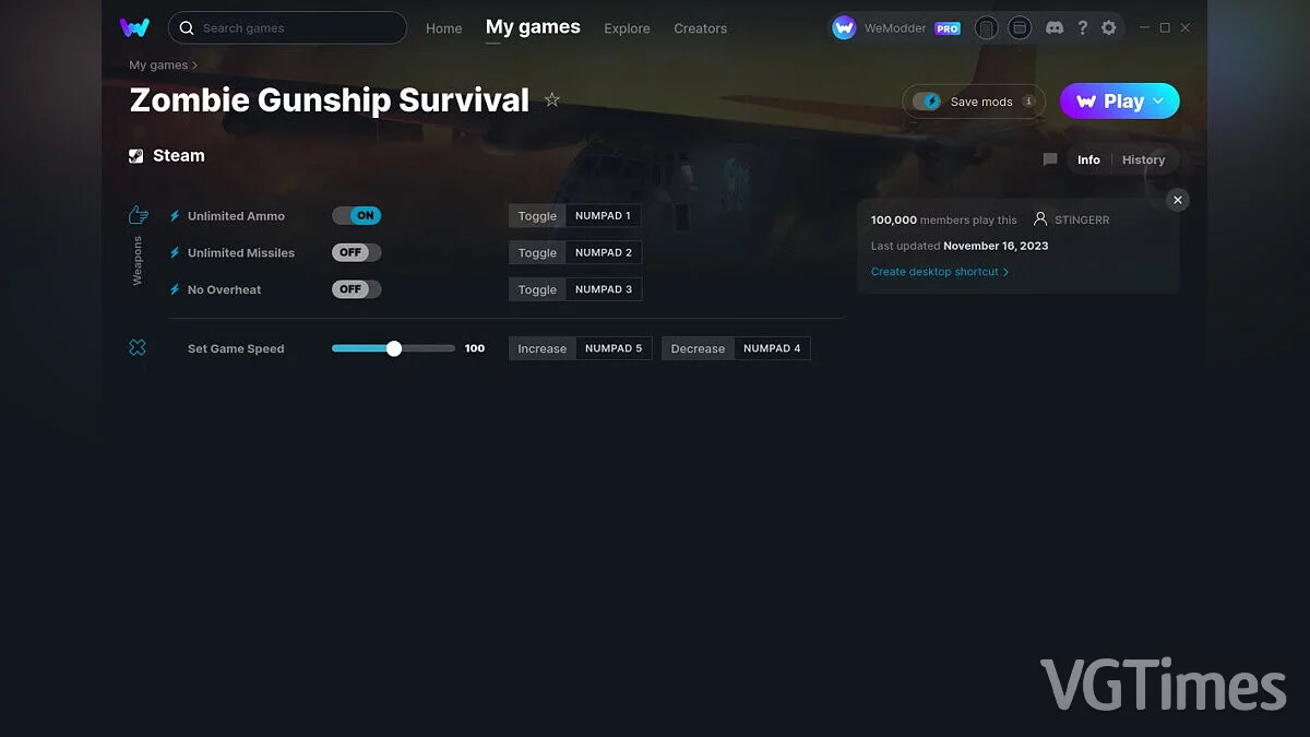 Zombie Gunship Survival — Trainer (+4) from 11/16/2023 [WeMod]