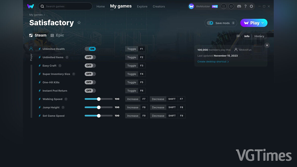 Satisfactory — Trainer (+9) from 11/15/2023 [WeMod]