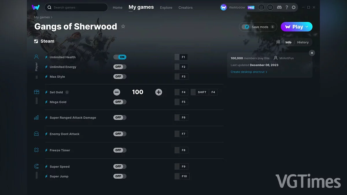 Gangs of Sherwood — Entrenador (+10) del 12.06.2023 [WeMod]