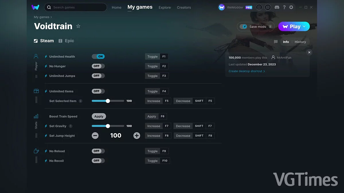 Voidtrain — Trainer (+10) from 12/23/2023 [WeMod]