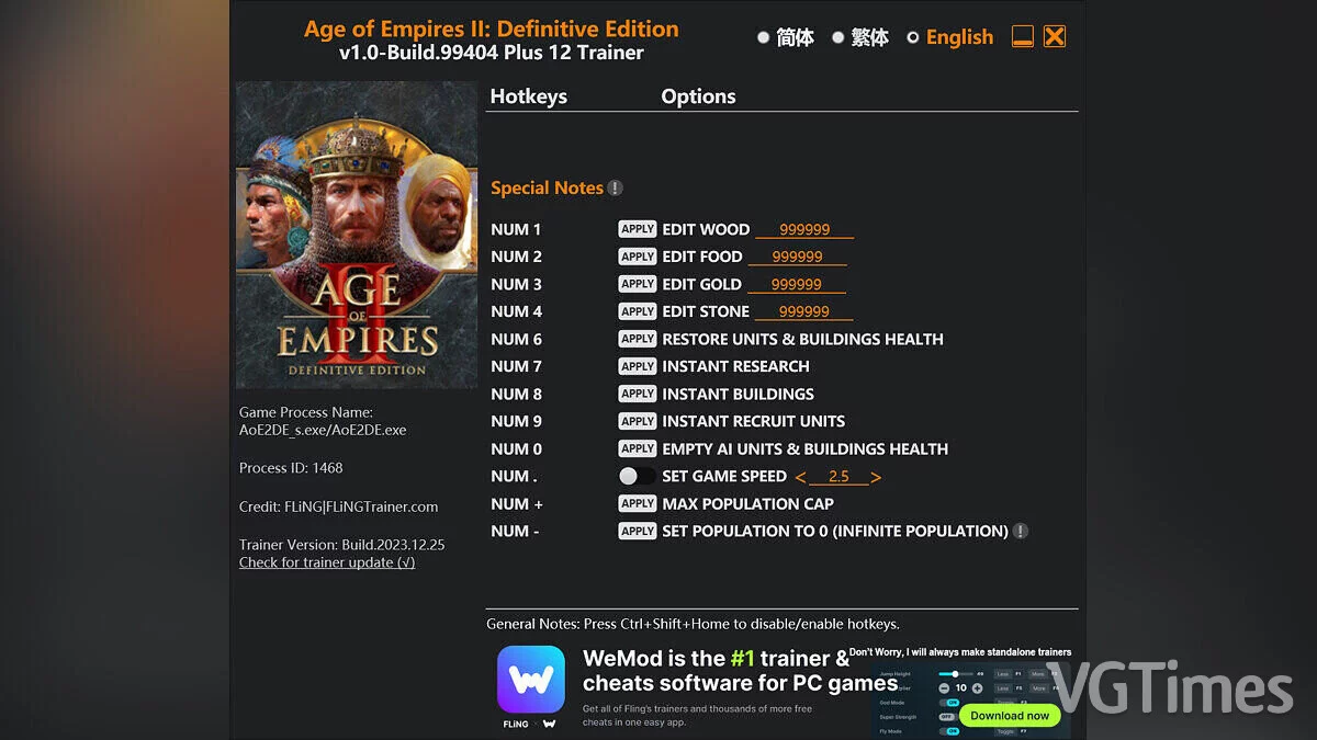 Age Of Empires 2: Definitive Edition — Trainer (+12) [1.0 - Build.99404]