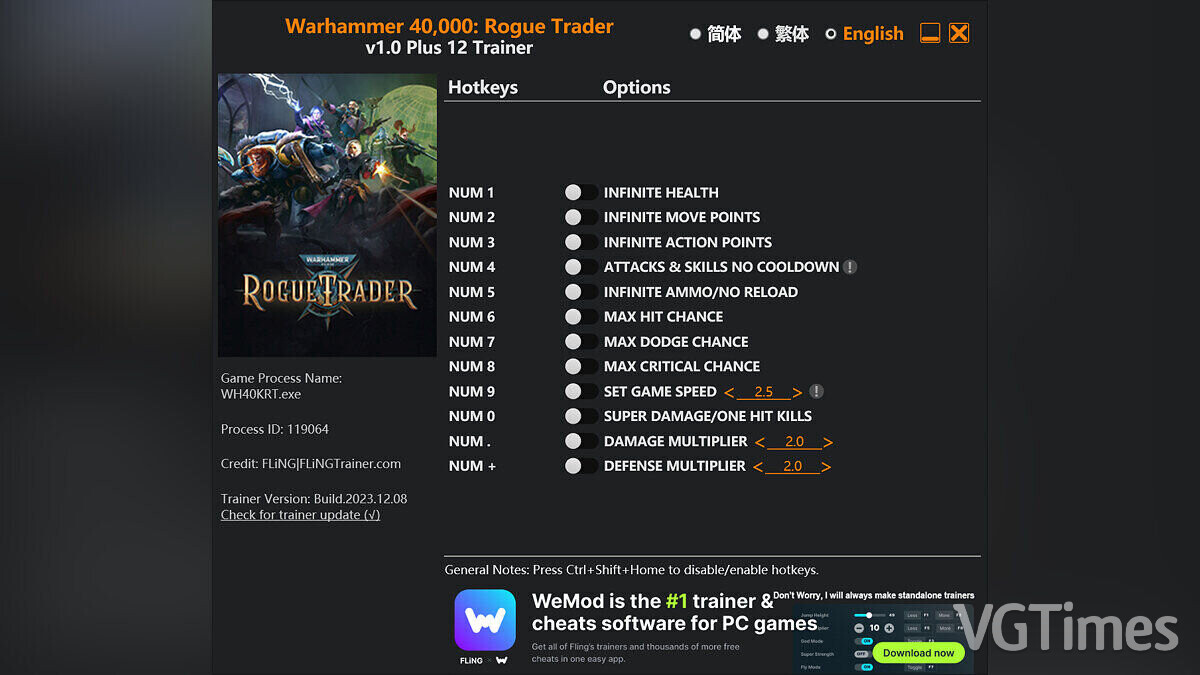 Warhammer 40,000: Rogue Trader — Trainer (+12) [1.0]