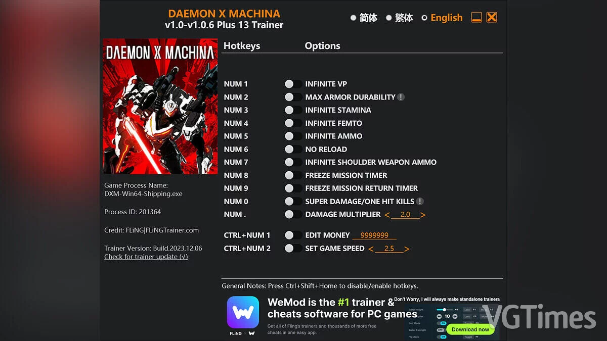 Daemon X Machina — Trainer (+13) [1.0 - 1.0.6]