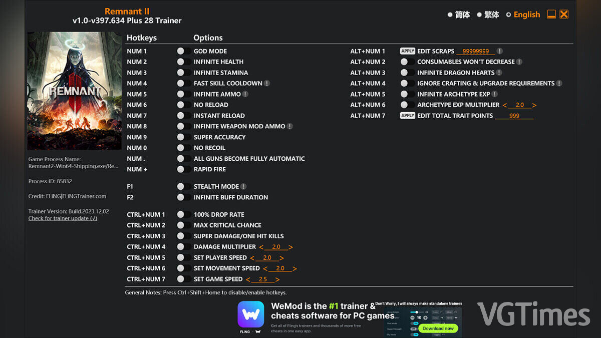 Remnant 2 — Trainer (+28) [1.0 - 397.634]