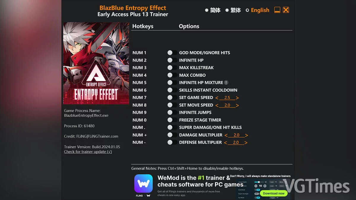 BlazBlue Entropy Effect — Trainer (+13) [EA: 05.01.2024]