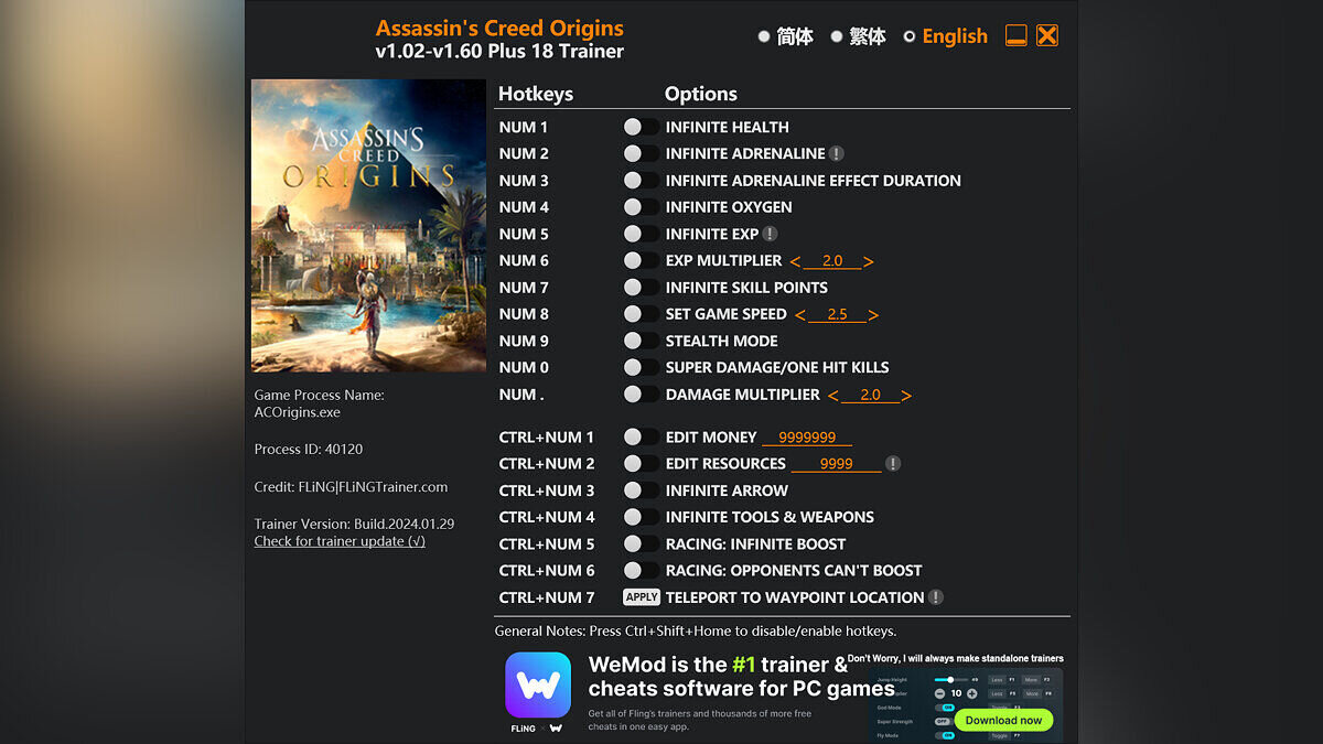 Assassin&#039;s Creed: Origins — Trainer (+18) [1.02 - 1.60]