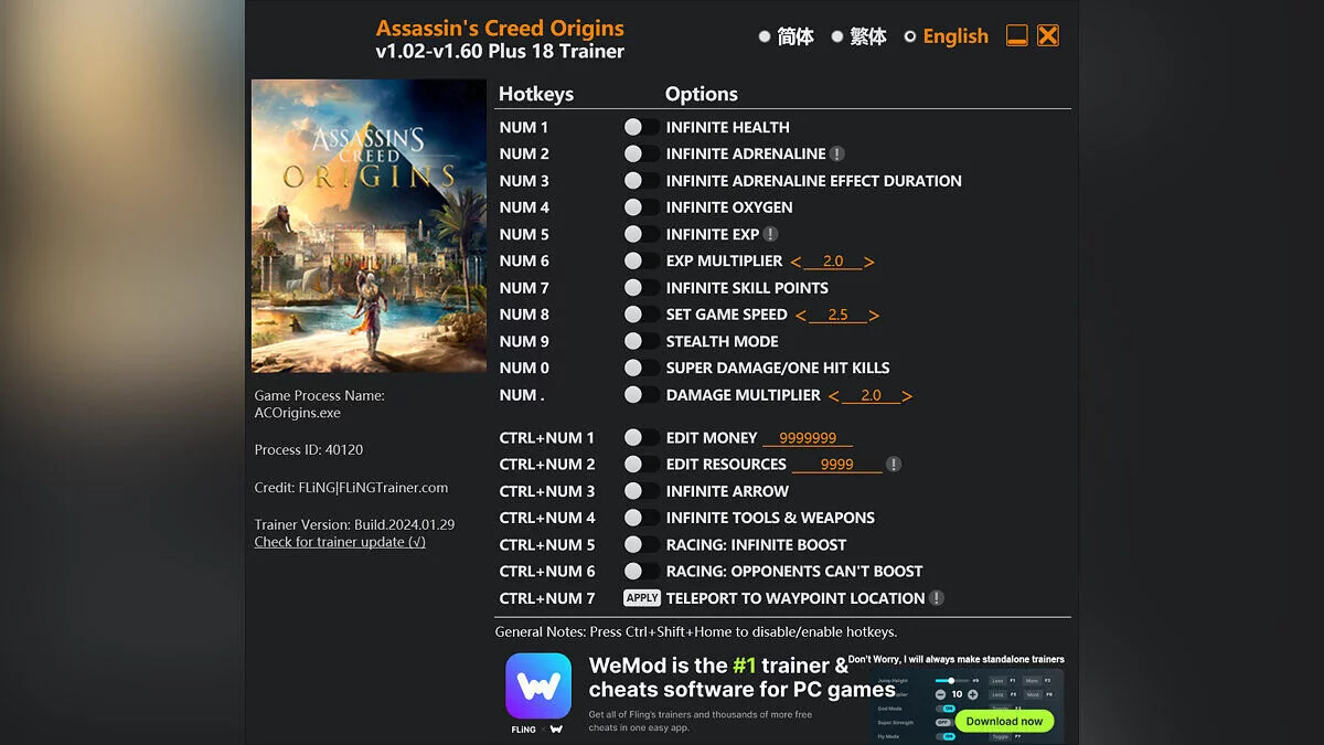 Assassin&#039;s Creed: Origins — Trainer (+18) [1.02 - 1.60]