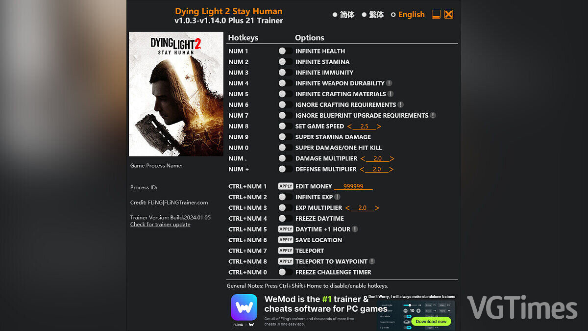 Dying Light 2 Stay Human — Trainer (+21) [1.0.3 - 1.14.0]