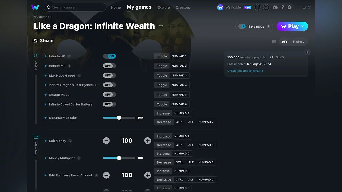 Like a Dragon: Infinite Wealth — Trainer (+61) from 01/26/2024 [WeMod]