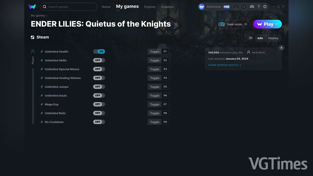 Ender Lilies: Quietus of the Knights — Entrenador (+9) del 01.03.2024 [WeMod]