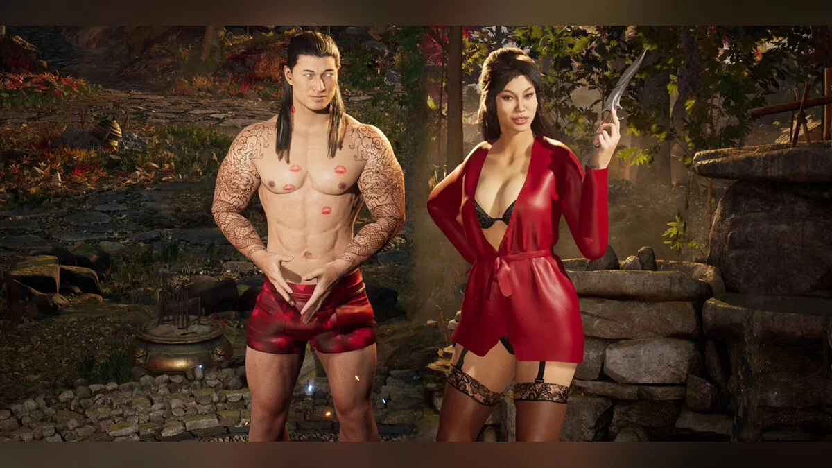 Mortal Kombat 1 — Liu Kang y Kitana con disfraces de San Valentín