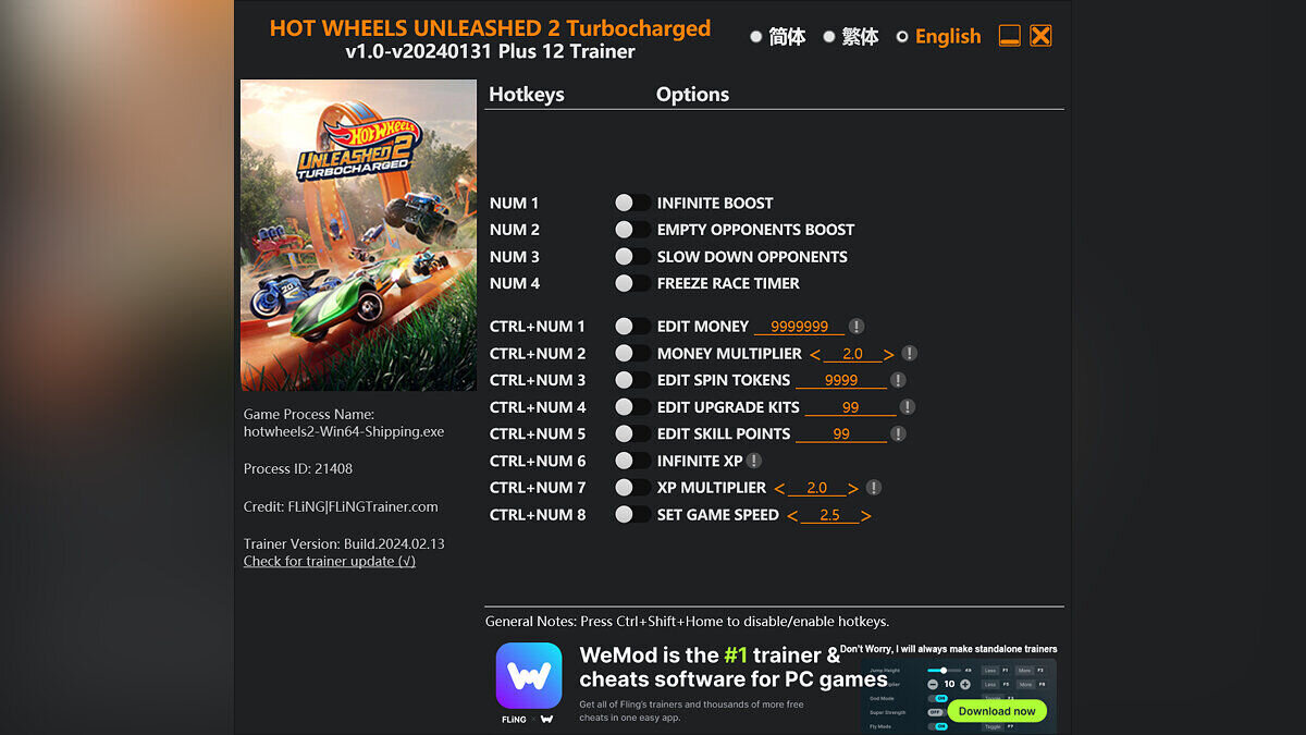 Hot Wheels Unleashed 2 - Turbocharged — Trainer (+12) [1.0 - UPD: 01/31/2024]