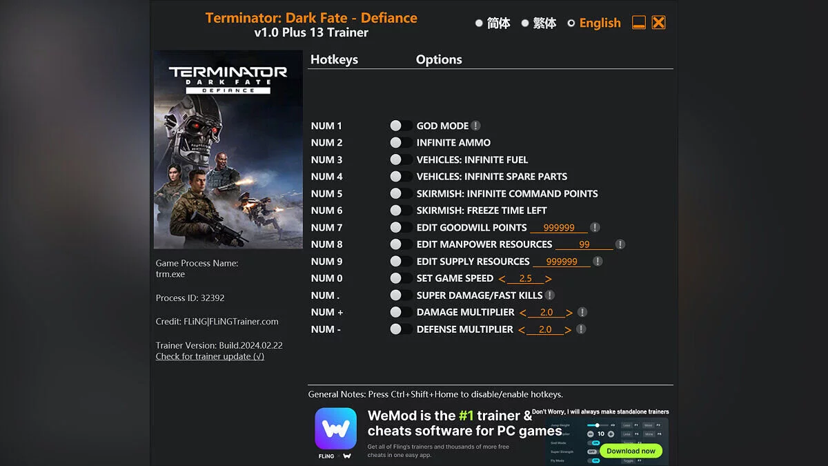 Terminator: Dark Fate - Defiance — Entrenador (+13) [1.0]