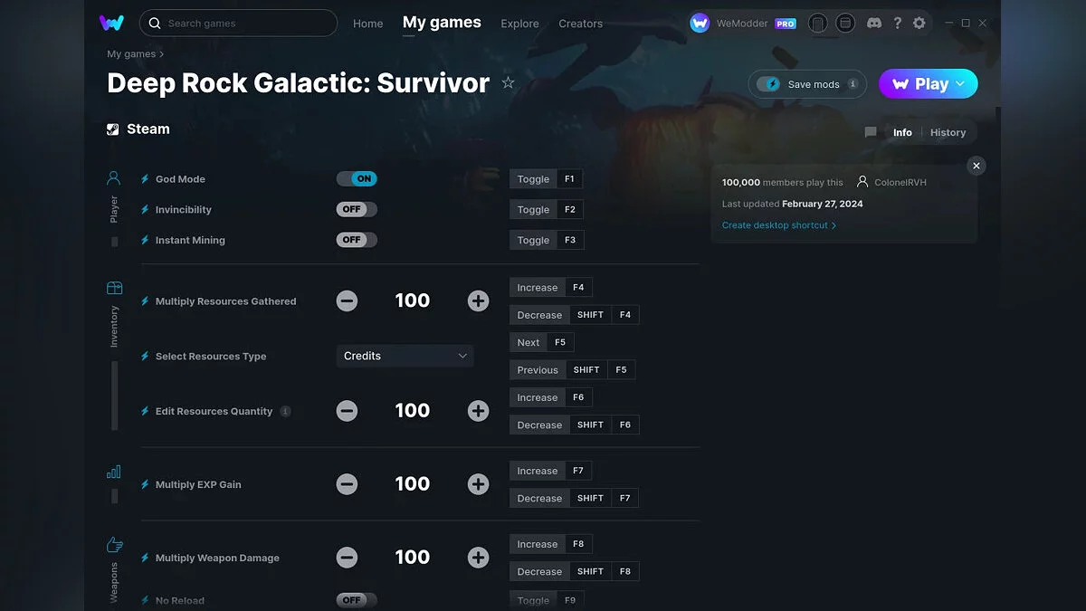 Deep Rock Galactic: Survivor — Trainer (+14) from 02/27/2024 [WeMod]