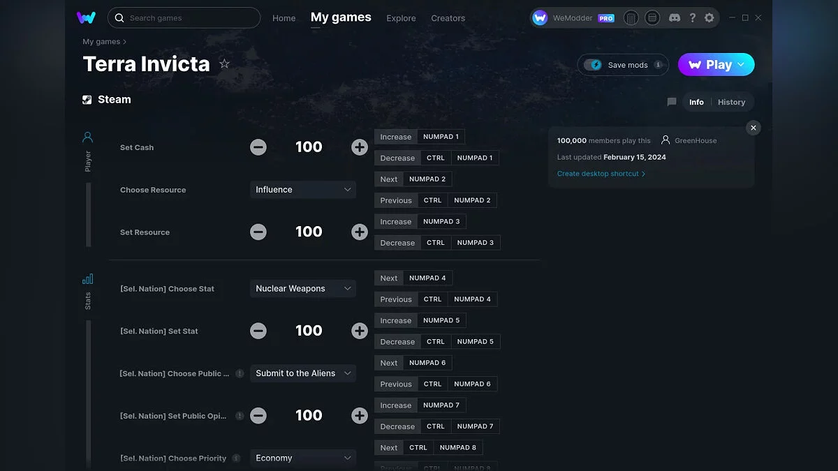 Terra Invicta — Formateur (+18) du 15/02/2024 [WeMod]