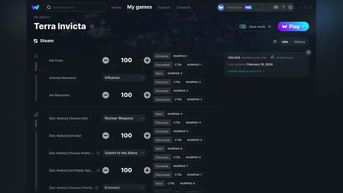 Terra Invicta — Formateur (+19) du 19/02/2024 [WeMod]